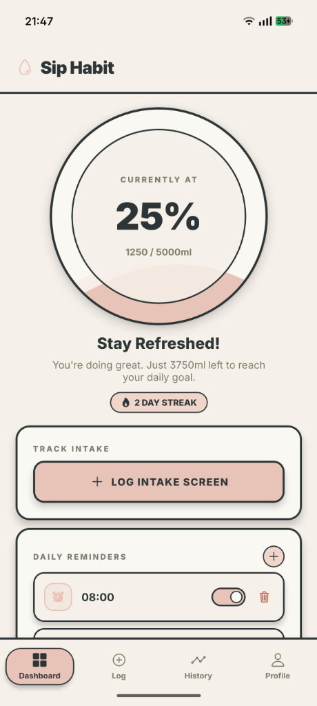 Sip Habit Mobile App Screenshot